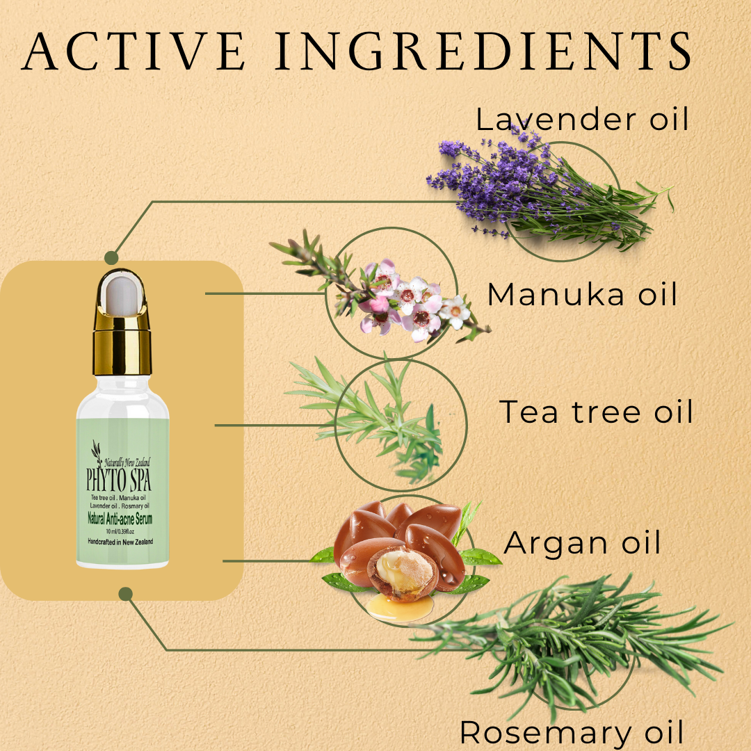 Anti-acne Serum: Tea tree, Manuka, Lavender, Rosemary Oils in Rosehip Oil