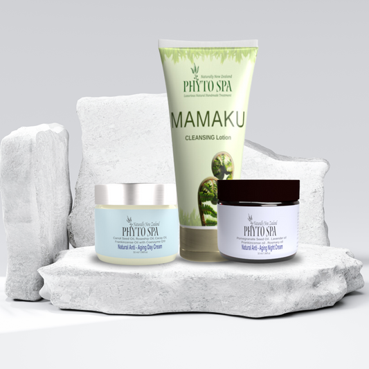 Anti - Aging Collection: Anti-aging Night Cream, Anti-aging Day Cream and Mamaku Cleaning Lotion